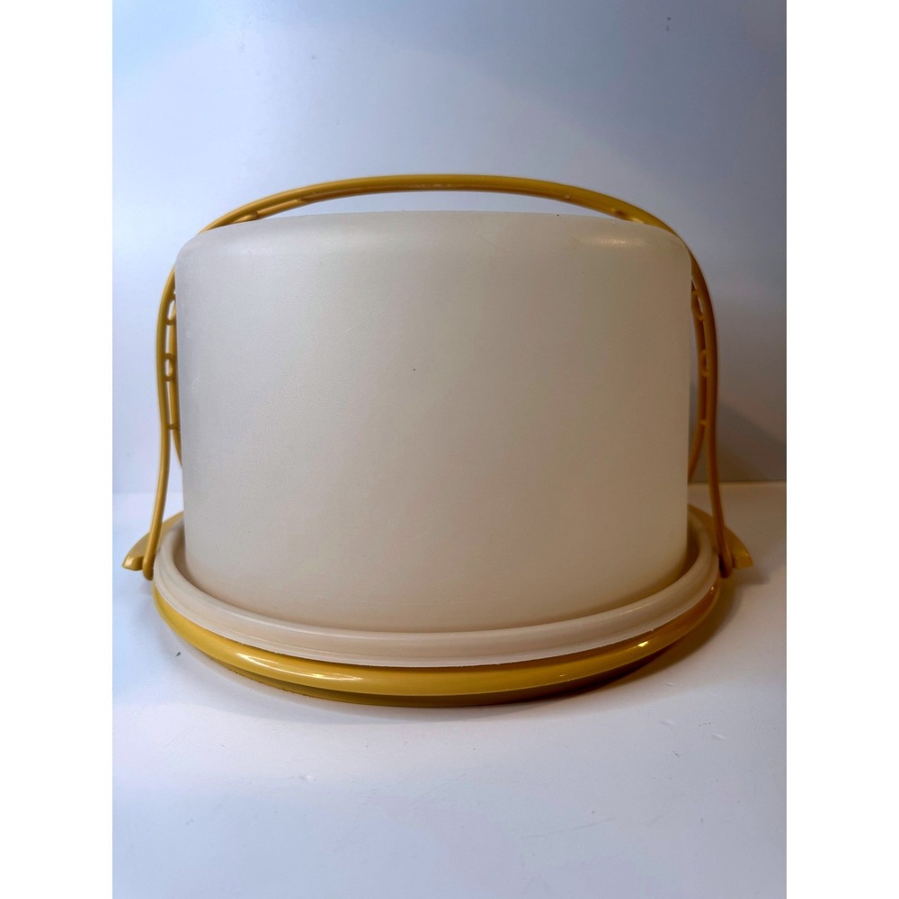 Vintage Tupperware Cake Taker Carrier Harvest Gold‎ Almond 624 14 Retro EUC
